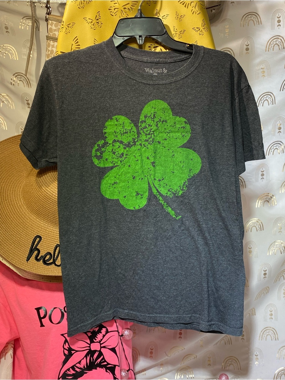 Walnut & Charcoal Short Sleeve Tee with Green Clover